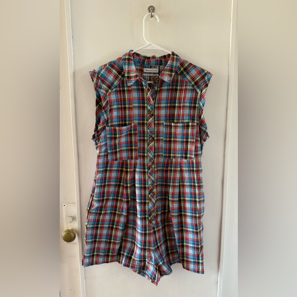 Urban Outfitters Madras Seersucker Romper// Large - Picture 1 of 7